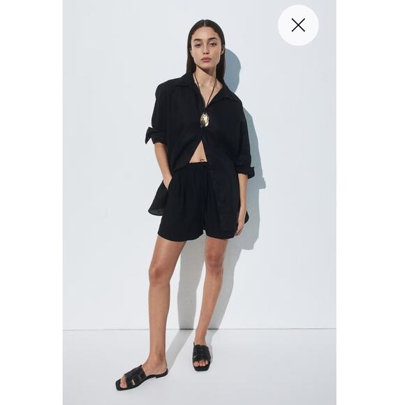 H&M Linen Blend Pull-On Shorts Black Size M - Picture 2 of 7